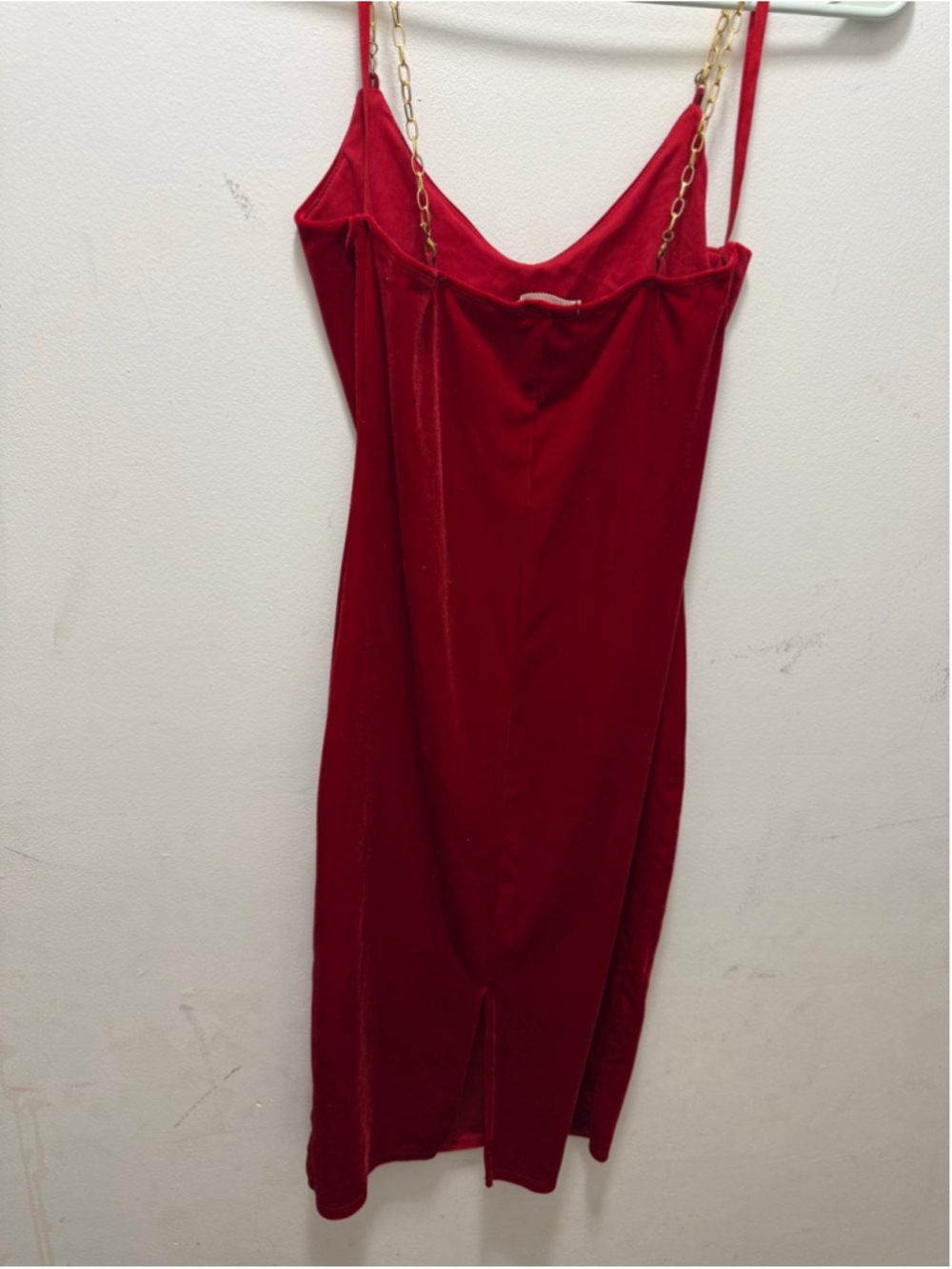 Women's Love J Red Velvet Mini Dress with Gold Chain Straps S - Picture 4 of 6